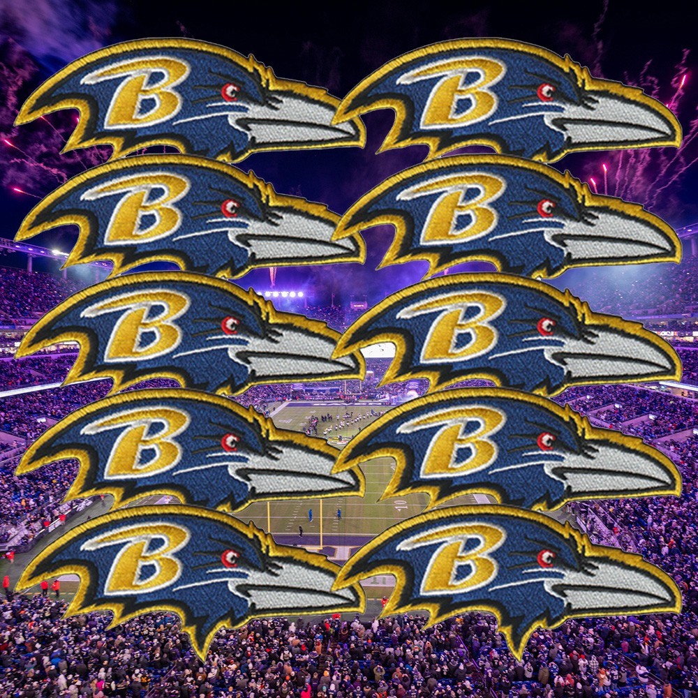 10 piece Baltimore Ravens Football Logo Size 4.5 in x 2.0 in Sew Iron on Patches