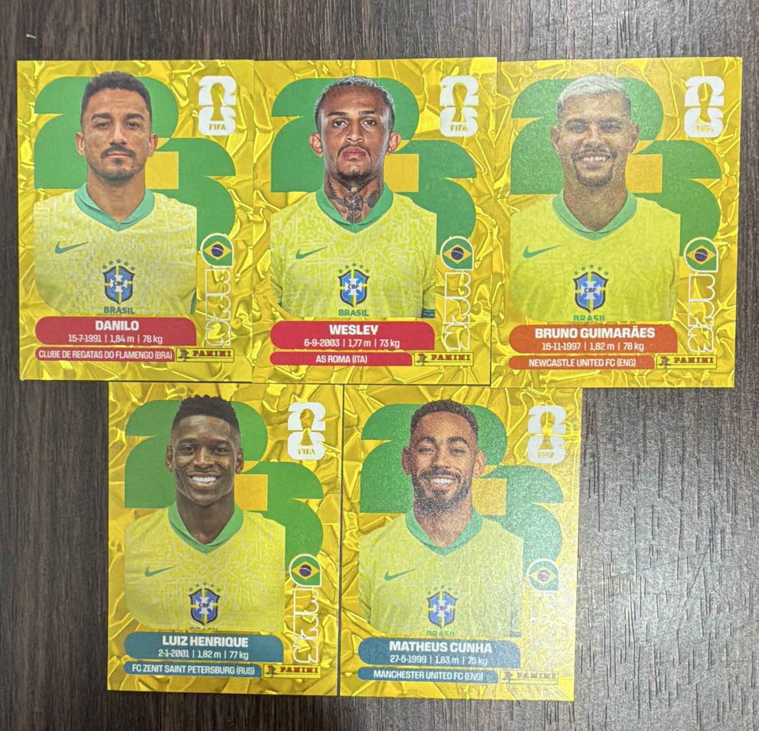 Panini FIFA 2026 Brazil Gold Player Portrait Stickers Lot BRA 7 8 11 12 17