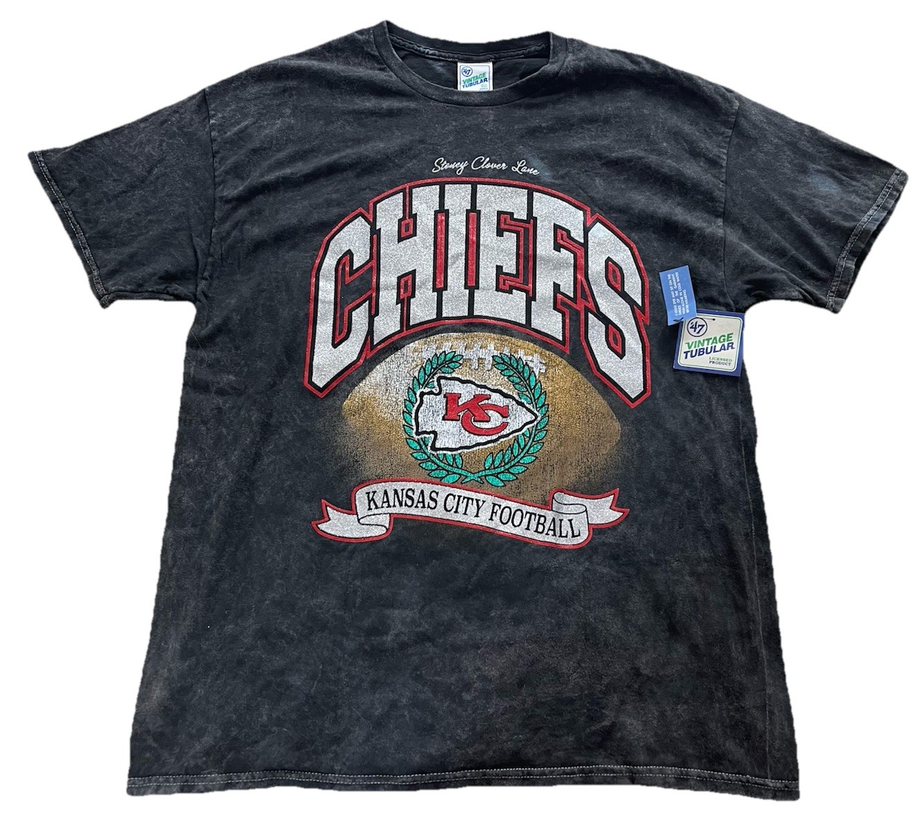 Kansas City Chiefs Shirt Adult Acid Wash ’47 Vintage Tubular Stoney Clover Lane