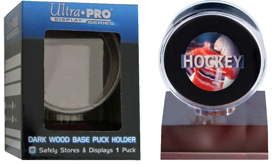 Ultra Pro Dark Wood Base Hockey Puck Display Stand Acrylic Case Holder New