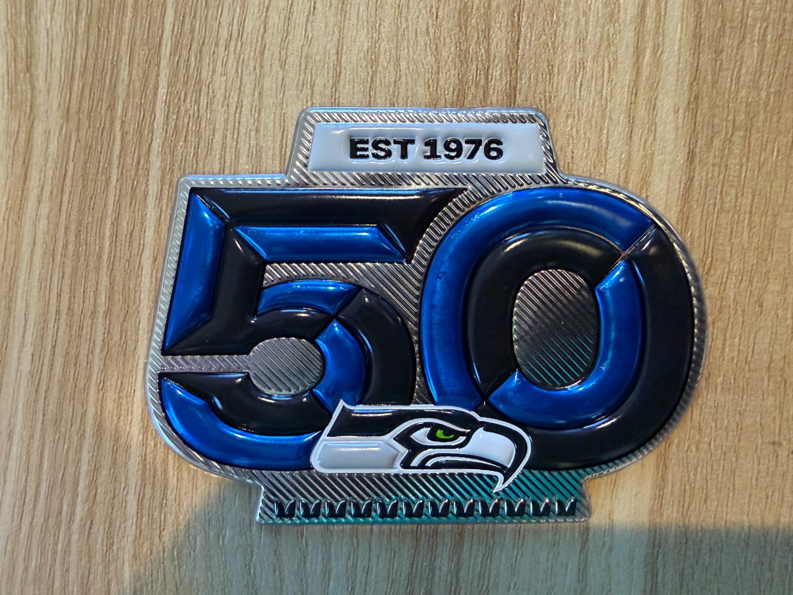 Seattle Seahawks 50th Anniversary Patch TPU Plastic Metallic Silver New