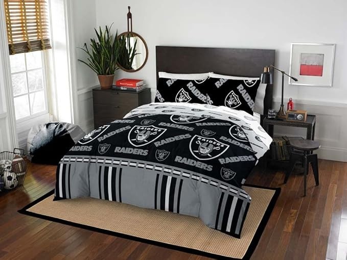 NEW NORTHWEST NFL LAS VEGAS RAIDERS QUEEN COMFORTER SET 5 PCS W/ SHEETS BEDDING