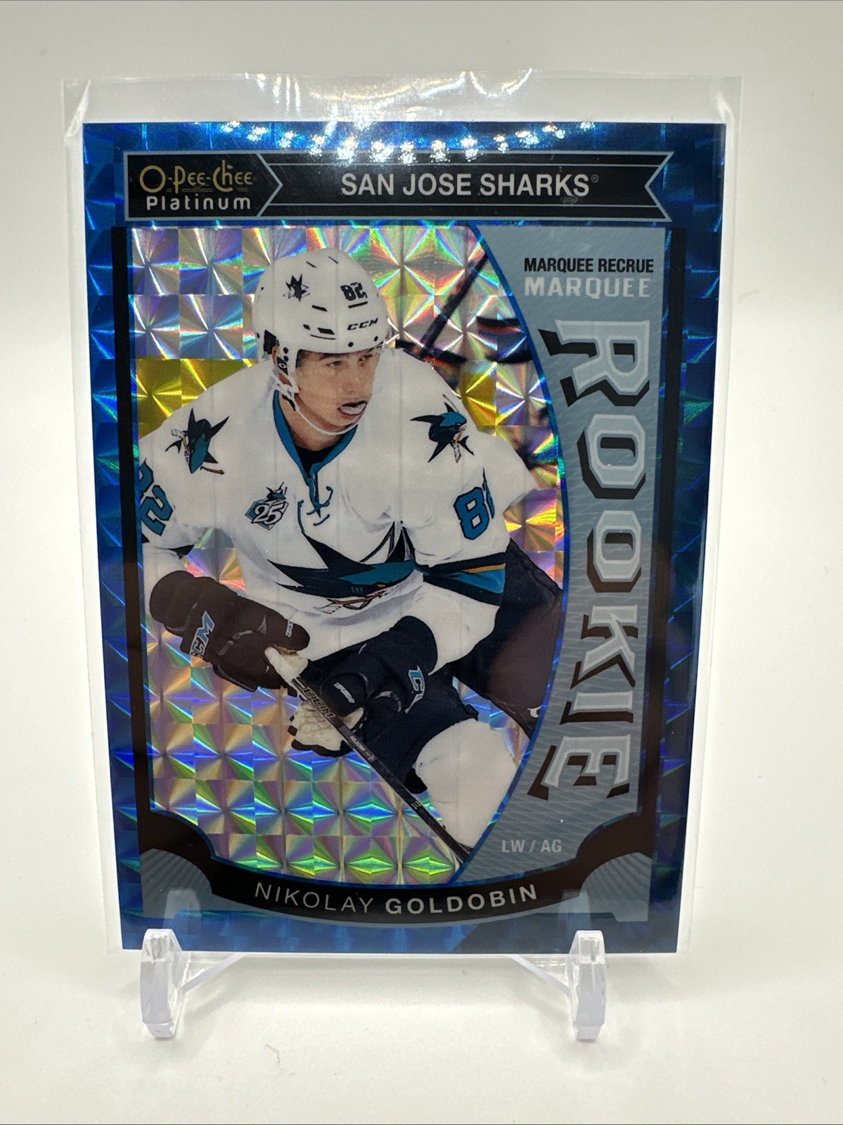 2015-16 O-Pee-Chee Platinum Marquee Rookies Blue Cubes #M19 Nikolay Goldobin /75