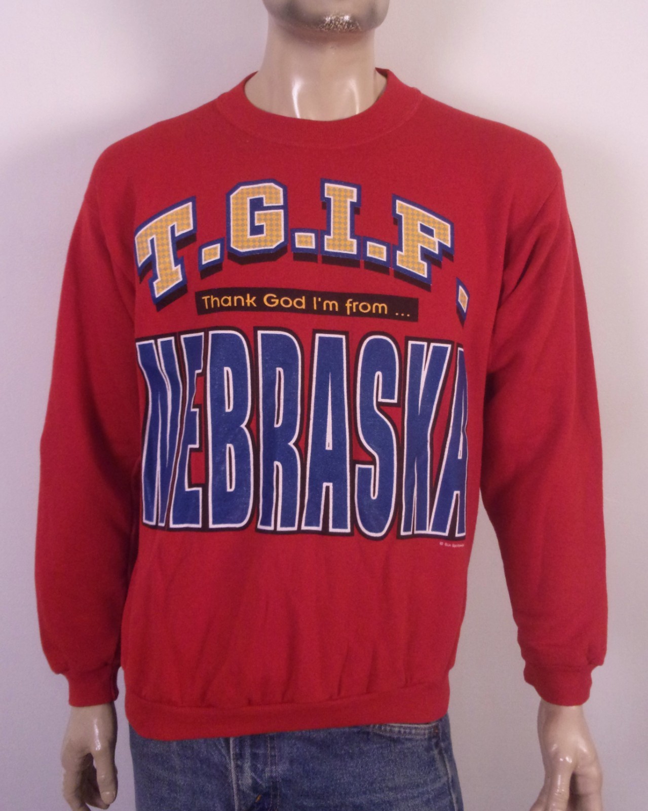 vintage 90s Thank God I’m From Nebraska Sweatshirt NCAA Cornhuskers Sun sz L
