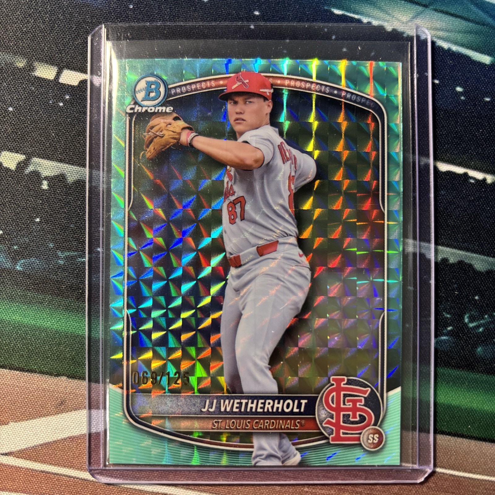 2025 Bowman Draft Chrome – JJ Wetherholt – Aqua Geometric #69/125 Cardinals
