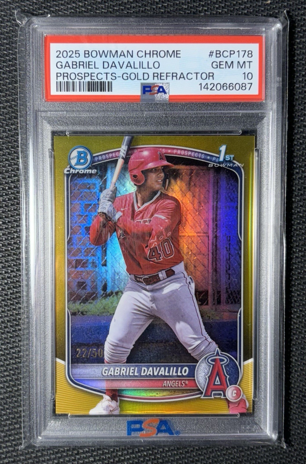 2025 Bowman Chrome Gabriel Davalillo 1st Gold Refractor /50 #BCP-178 Psa 10