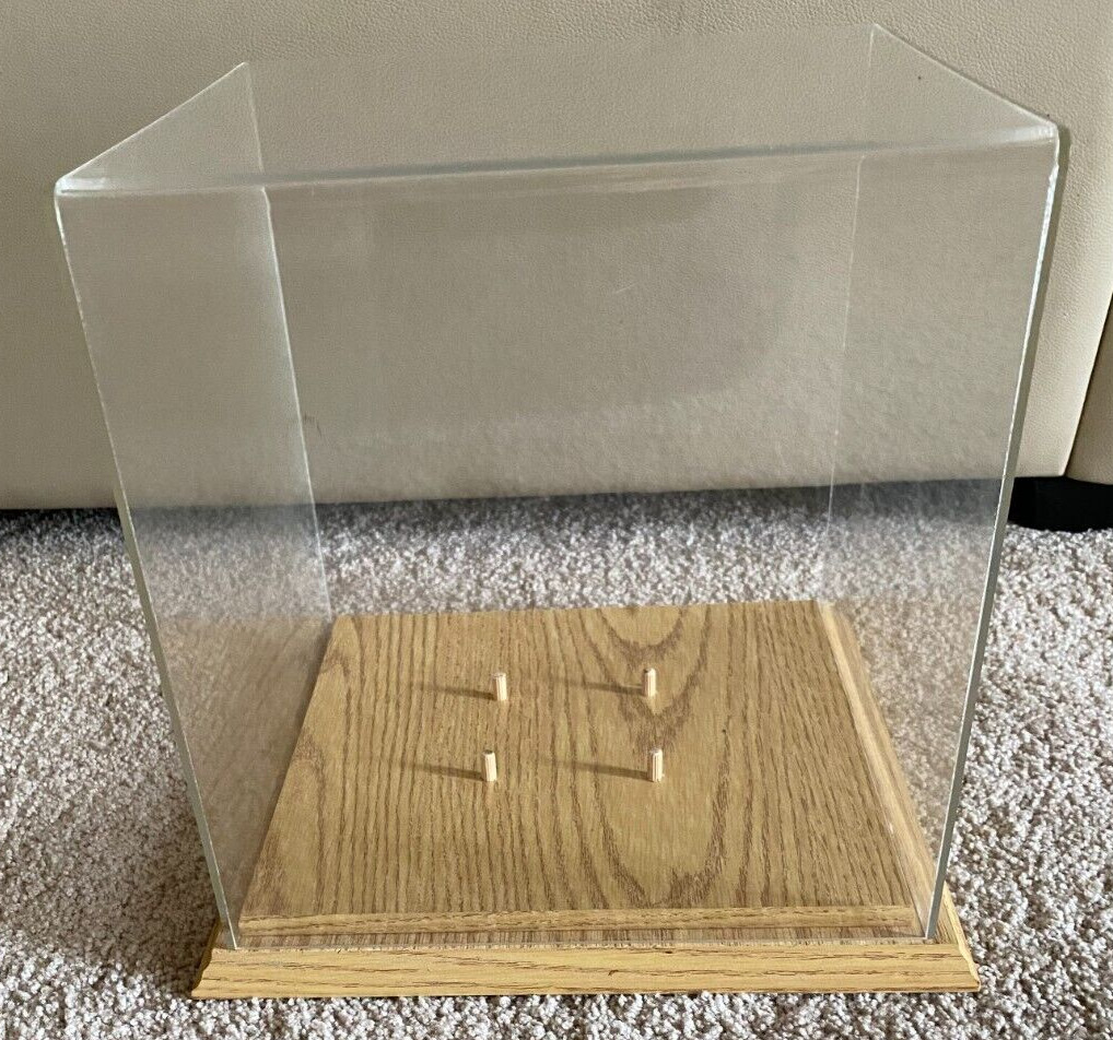 CLEAR ACRYLIC BASKETBALL DISPLAY CASE WITH WOODEN BASE