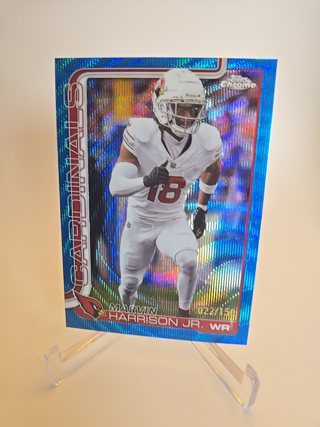 2025 Topps Chrome #1 Marvin Harrison Jr Blue Wave Refractor /150 Cardinals