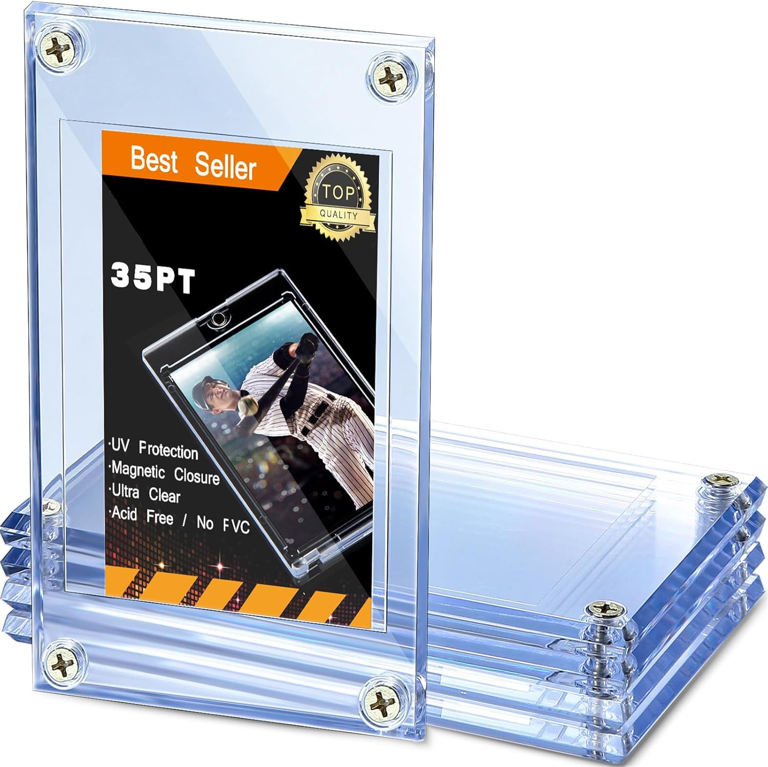 5-Pack 4-Screw Trading Card Protectors, 35 Pt Acrylic Holders for Sports Cards