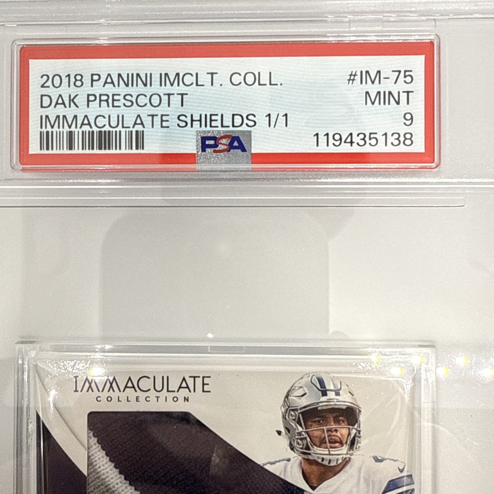 2018 Panini Immaculate Collection Dak Prescott Shields 1/1 PSA 9 Player Worn