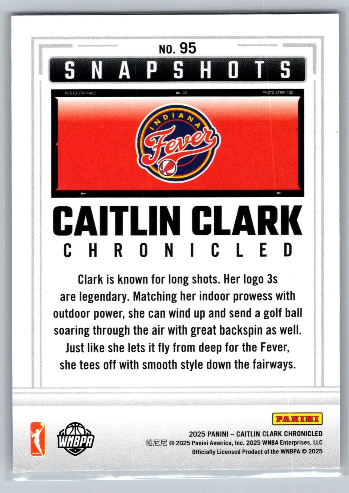 2025 Panini Caitlin Clark Chronicled WNBA Snapshots Caitlin Clark #95