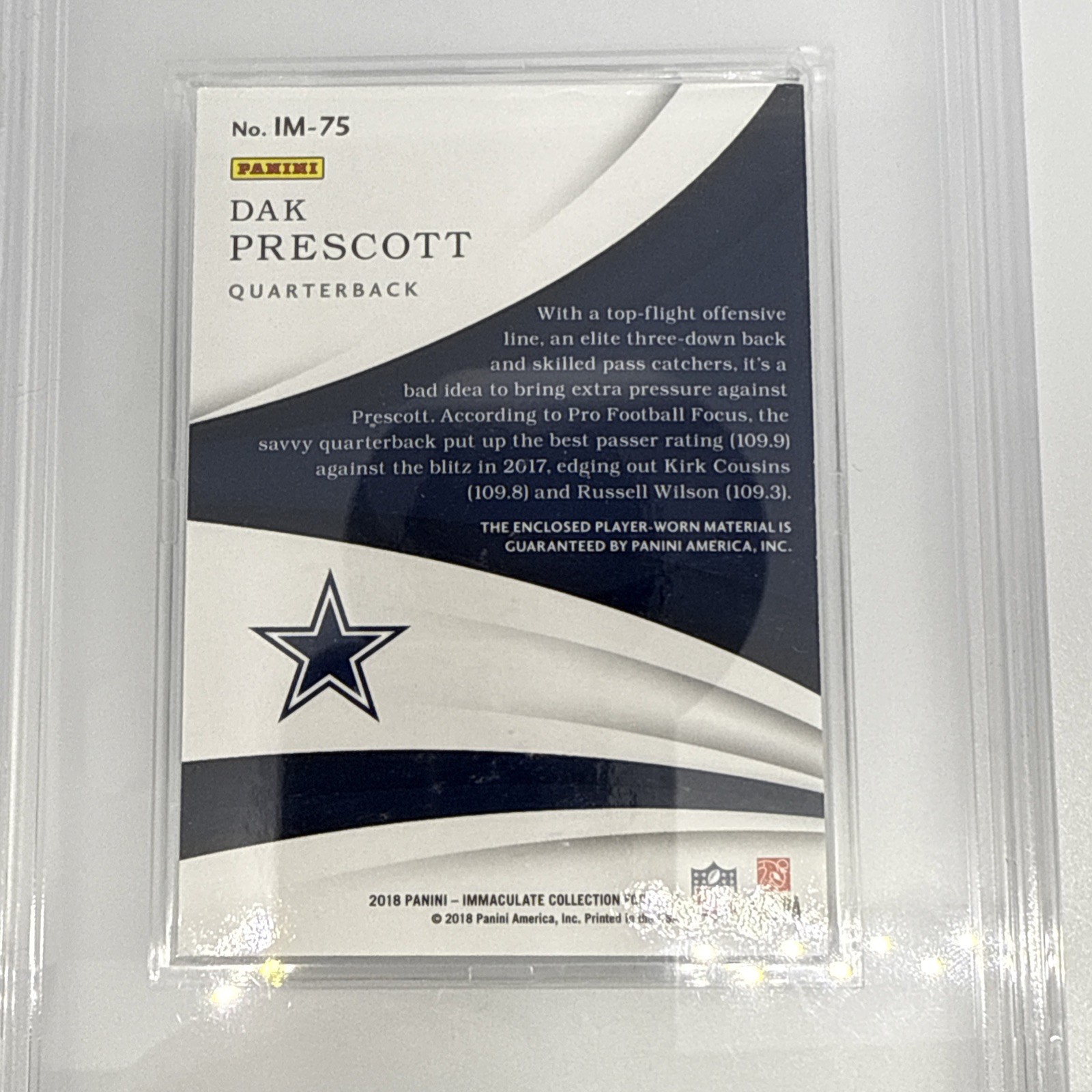 2018 Panini Immaculate Collection Dak Prescott Shields 1/1 PSA 9 Player Worn