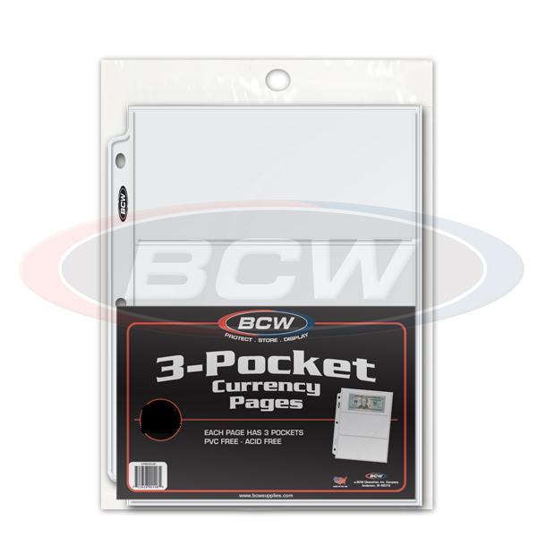10 pages of BCW 3 pocket pages for Currency or Bills 3 1/2″ X 8″
