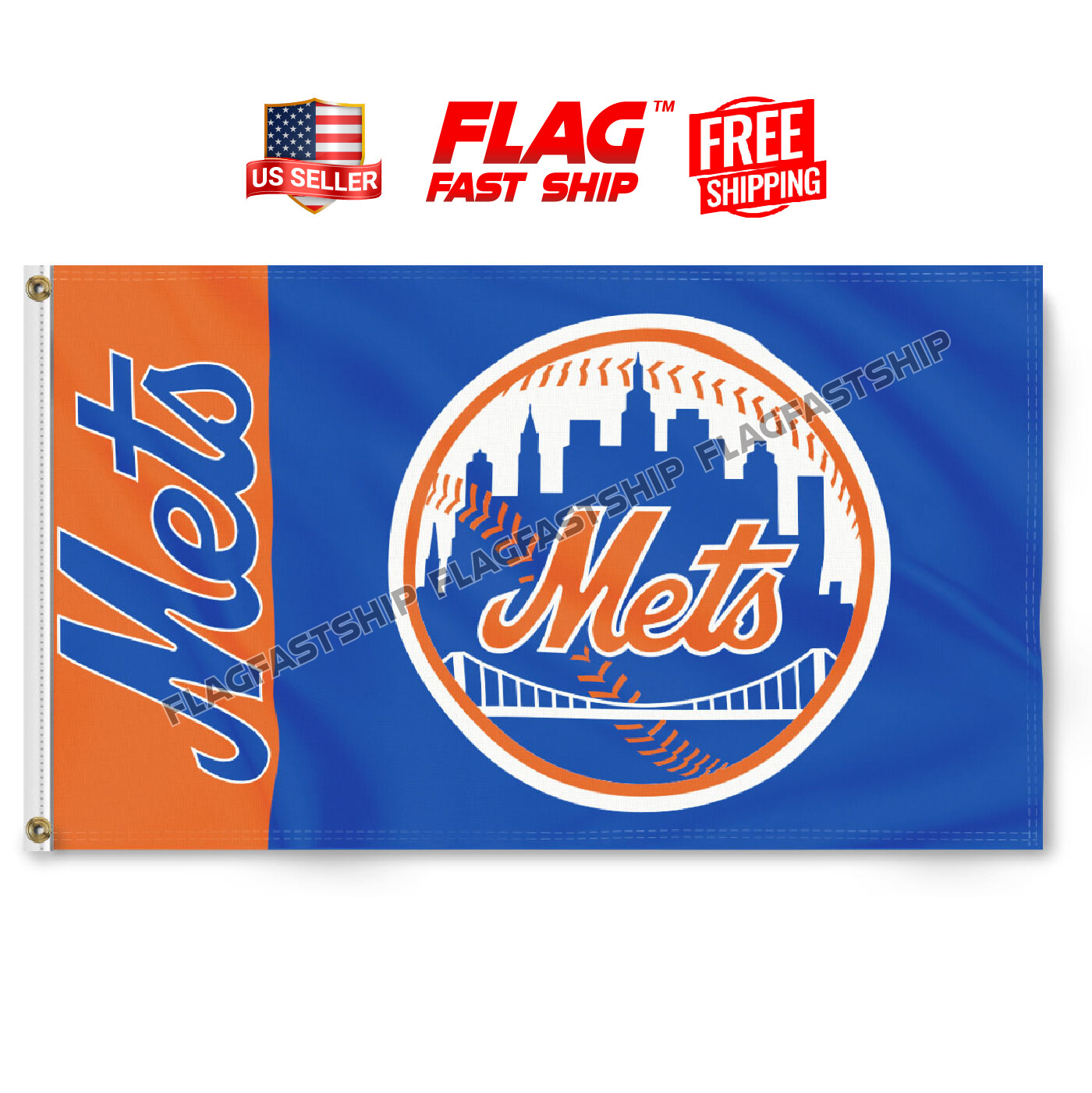 New York Mets Flag 3×5 FT Banner Logo Grommets Man Cave US Seller FREE Shipping