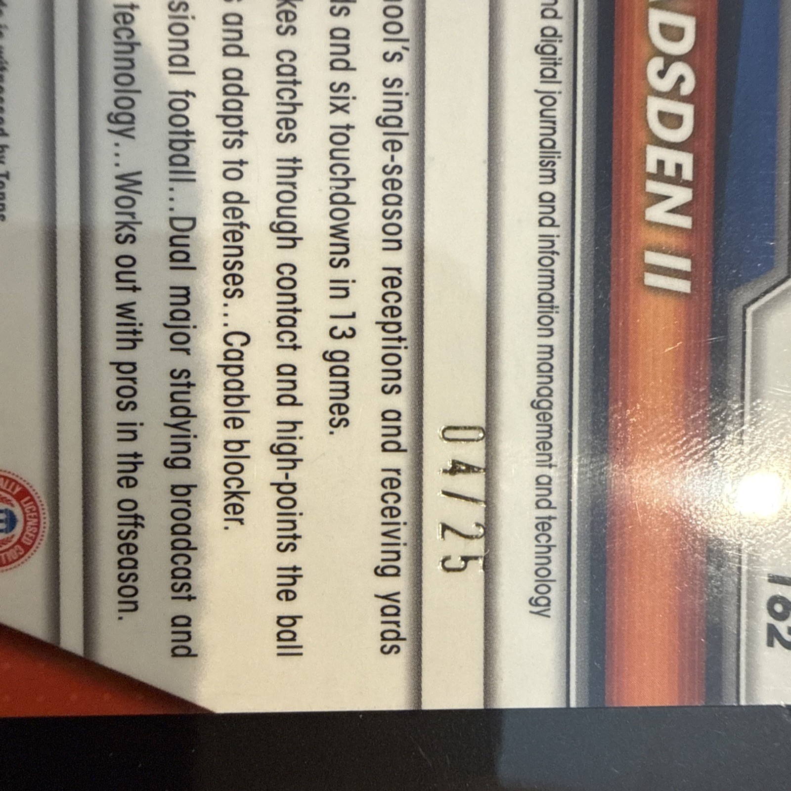 2023 Bowman U Chrome Prospect Auto Oronde Gadsden Orange Shimmer Refractor /25