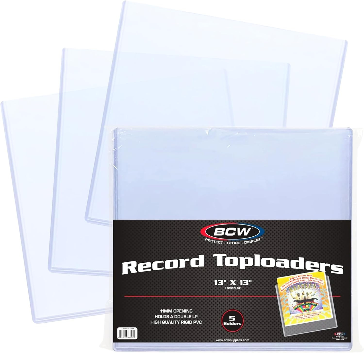 12-Inch Vinyl Record Topload Holder – 5 Pack | 11MM Thick | Rigid PVC Double LP