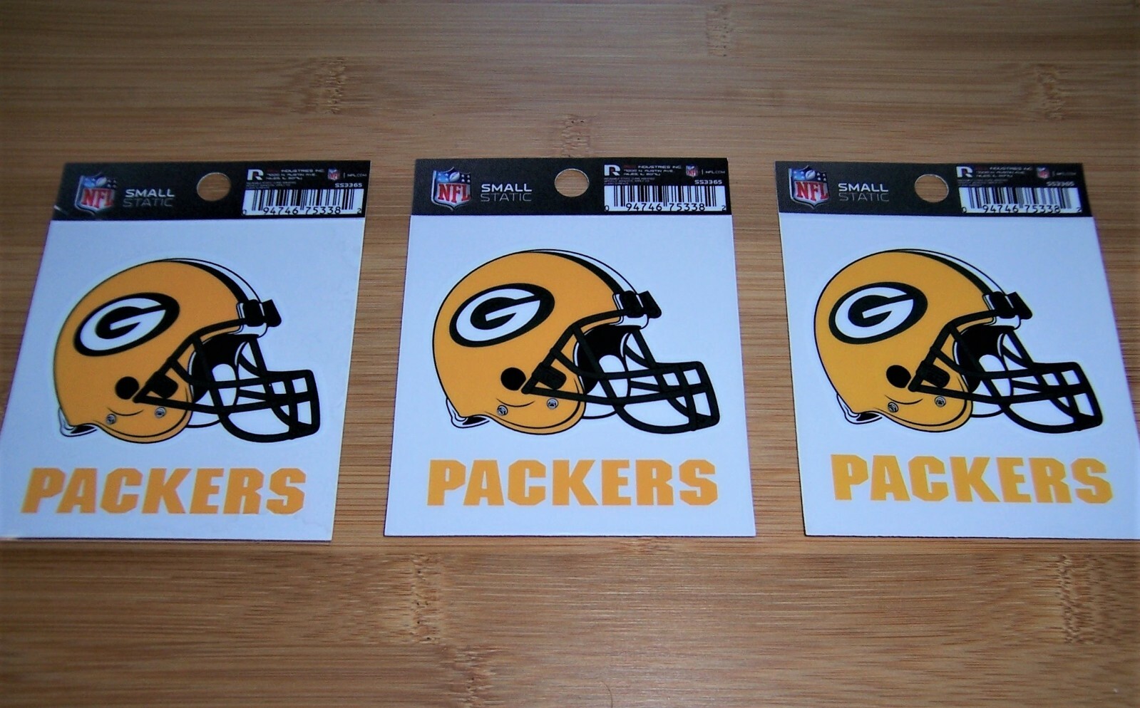 3 New Green Bay Packers Static Cling Window Decals * 3.5″ x 3.75″ * NFL Football