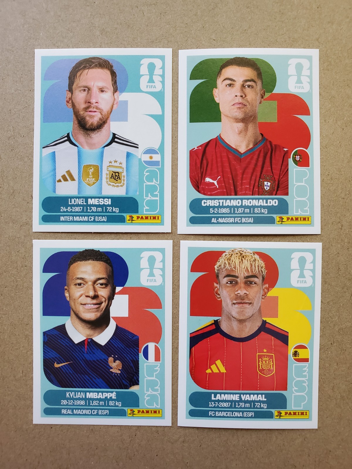 Messi Ronaldo Mbappe Lamine Yamal 2026 Panini FIFA World Cup 4 Sticker Lot