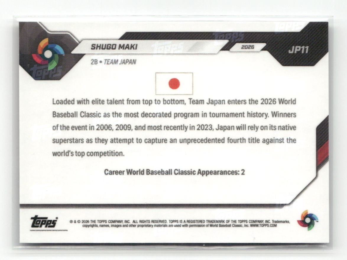 2026 Topps Now World Baseball Classic Team Japan #JP11 Shugo Maki WBC Logo