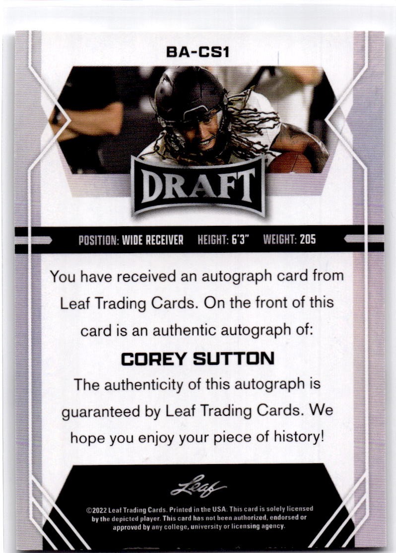 2022 Corey Sutton Leaf Draft – Autographs BA-CS1 NM