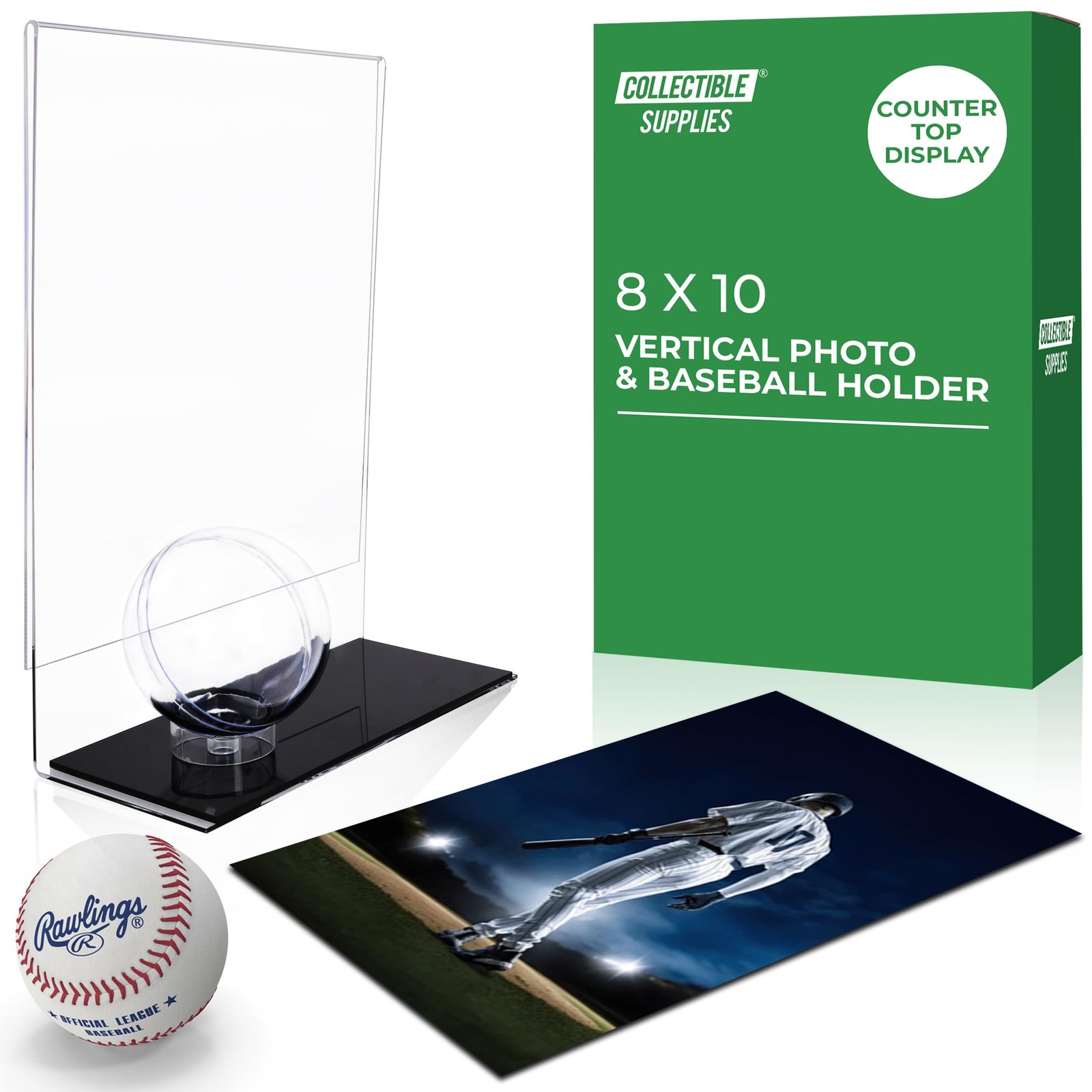Baseball Holder with Picture Frame – Acrylic Baseball Card Display Case for 8…