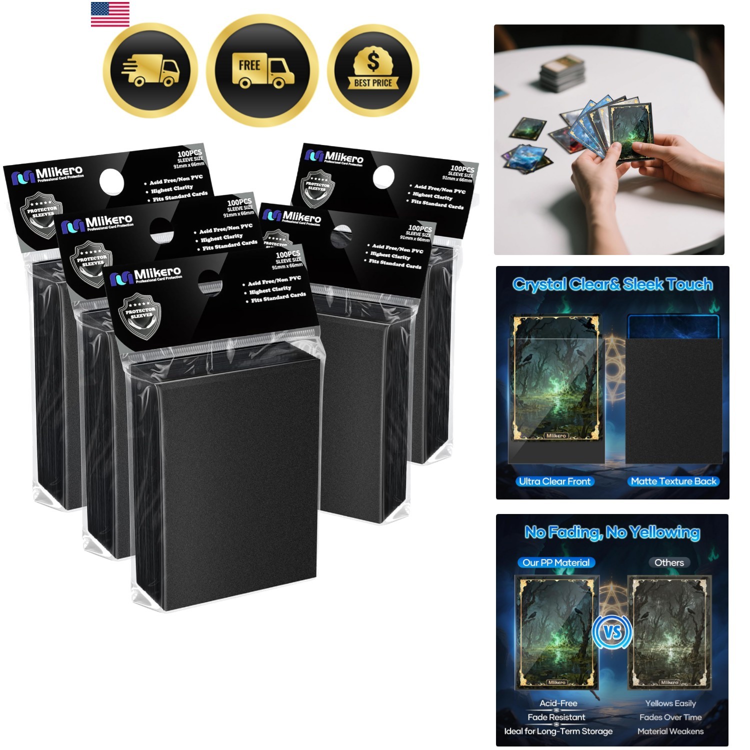 500 Counts Black Card Sleeves, Matte Card Sleeve Deck Card Protectors, Tradin…