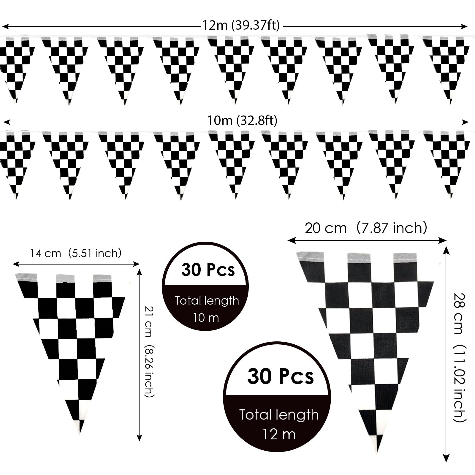 AhfuLife 30 Pcs Checkered Pennant Flag 7.87×11 in-30 Pcs, Black and White
