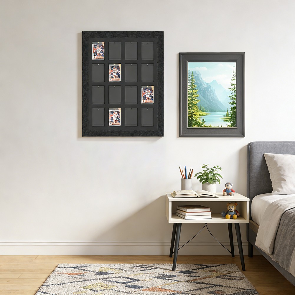 16Grid Wooden Wall Mount Display Case Frame For Magnetic Card sleeves 35pt-360pt