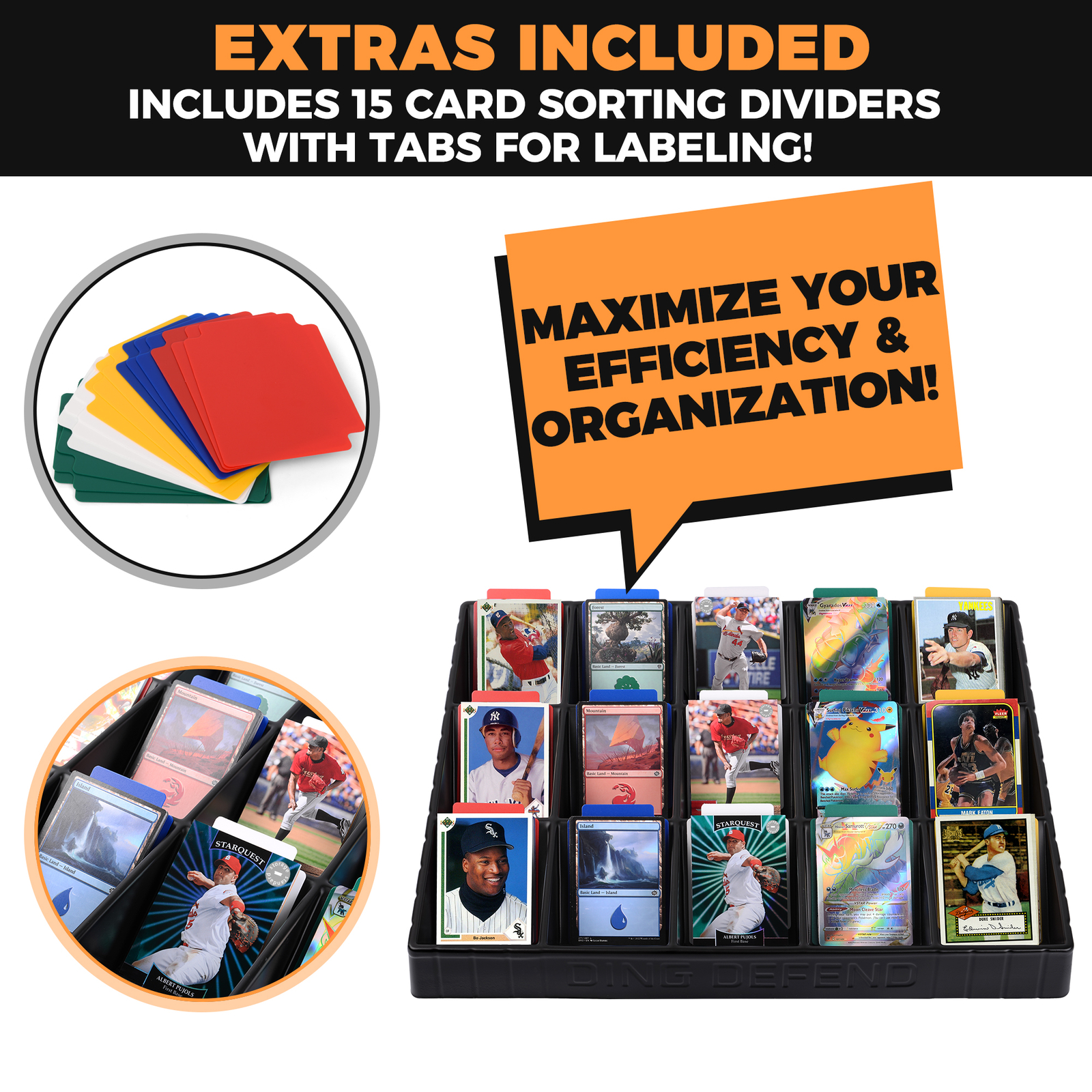 2 Pack Card Sorting Tray – Stackable Trading Card Organizer, 15-Compartment Tray
