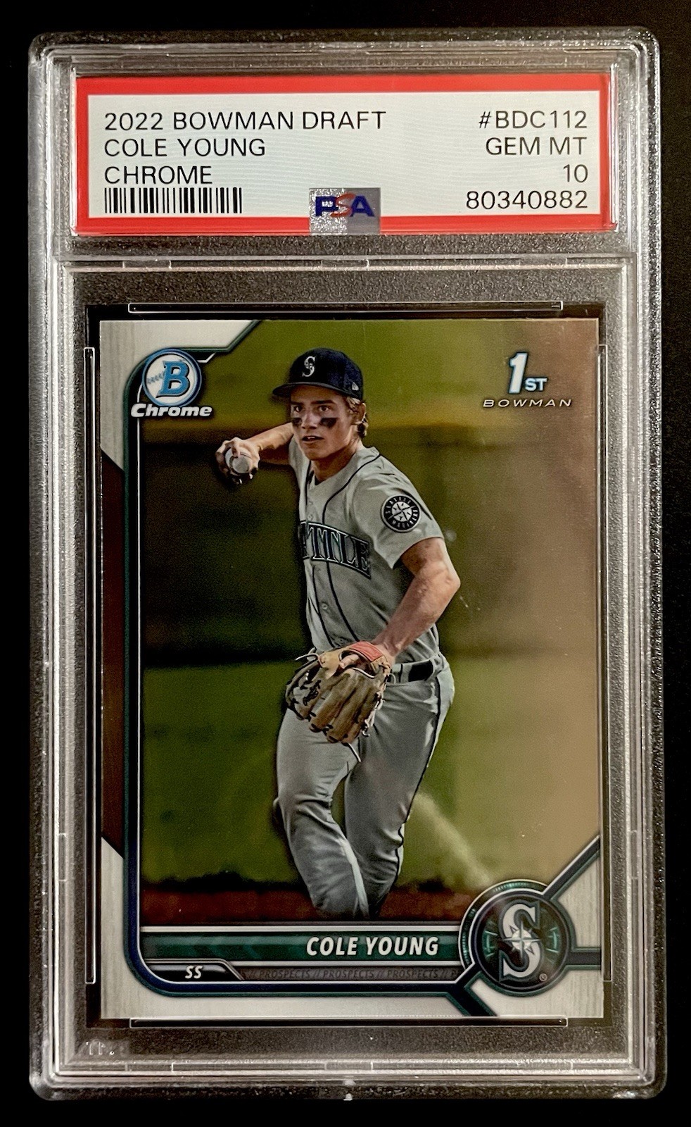 Cole Young 2022 Bowman Draft Chrome PSA 10 Rookie RC 1st BDC112 Seattle Mariners