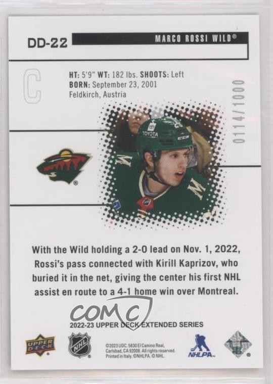 2022 Upper Deck Extended Series Black Diamond Dominance /1000 Marco Rossi 14sr