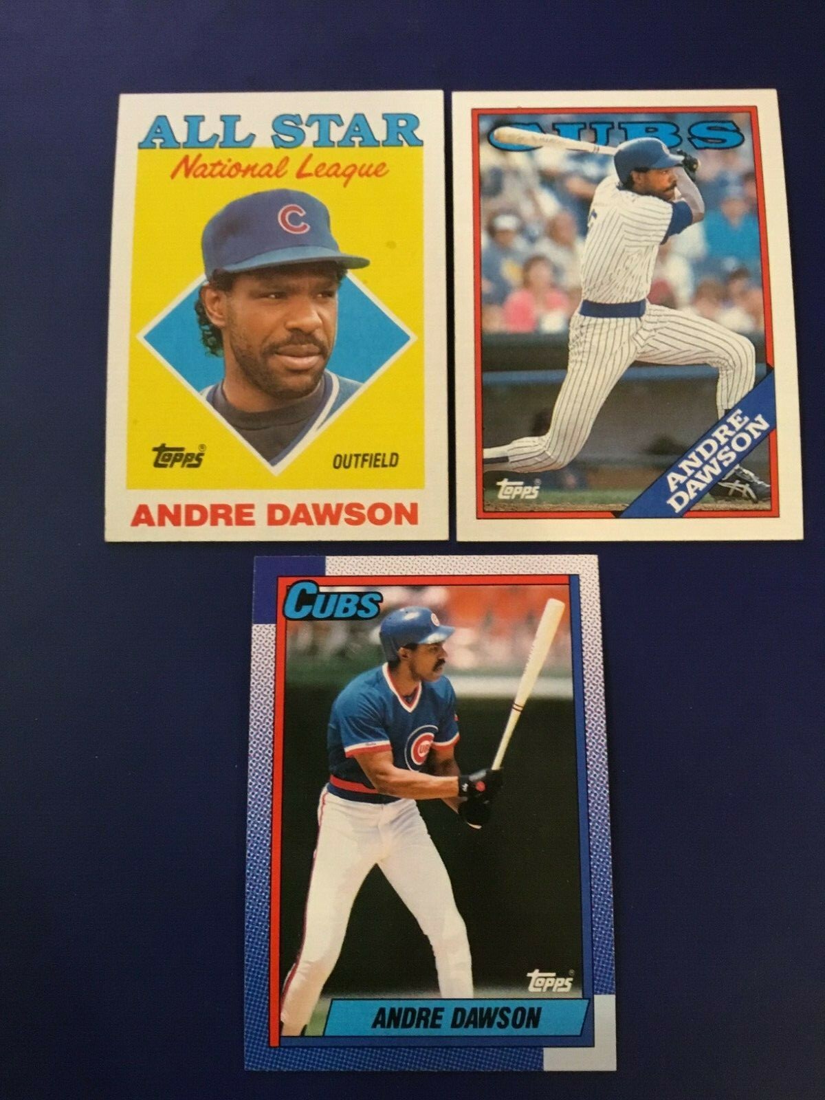 1988 & 1990 Topps #140 #401 #500 ANDRE DAWSON Chicago Cubs Lot 3 Nice Look !