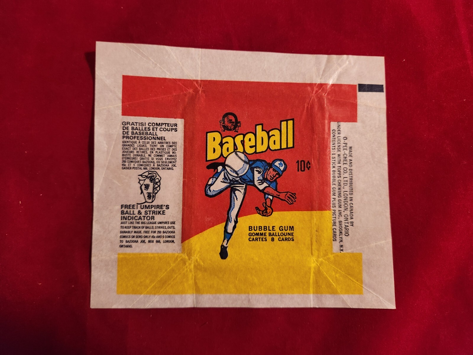 ⚾1975 OPC O-Pee-Chee Baseball Wax Pack Wrapper 4.2⚾ Umpire Ball & Strike Version