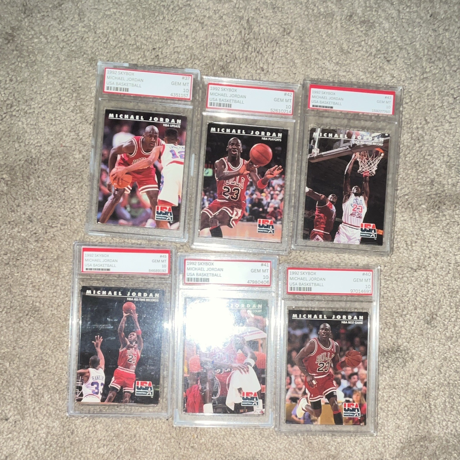 SkyBox 1992 USA Basketball Michael Jordan PSA 10 Lot 6 Cards #37 #41 #42 #43 #45