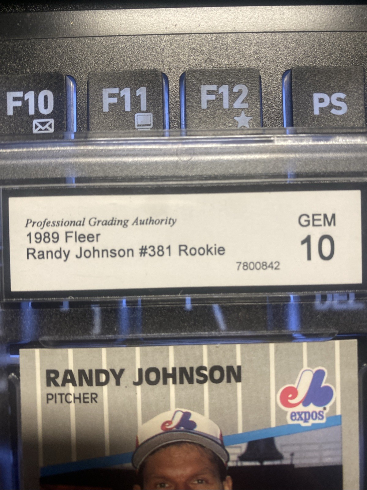 RANDY JOHNSON RC 1989 FLEER #381 AD COMPLETELY BLACKED OUT EXPOS HOF PGA Gem 10