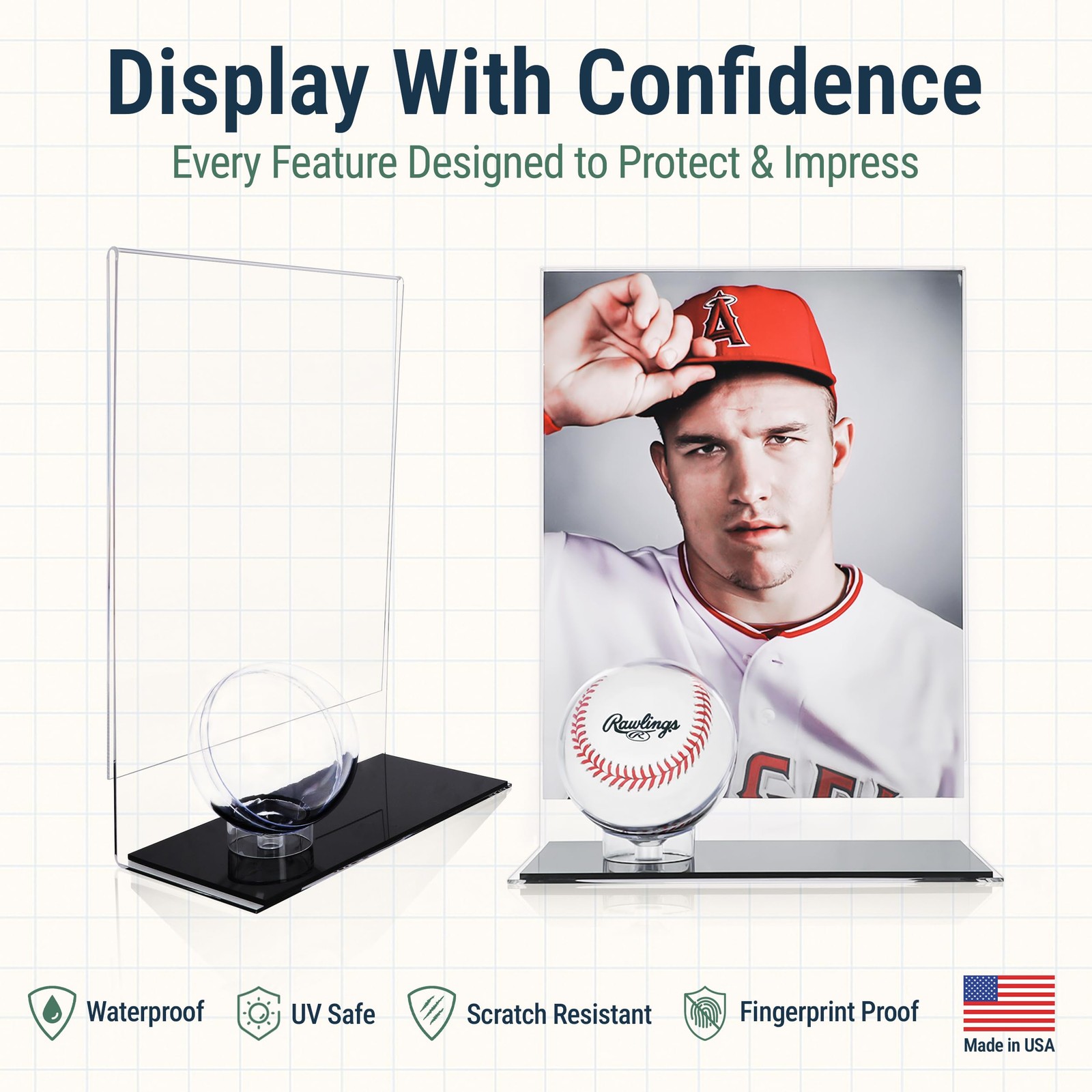 Baseball Holder with Picture Frame – Acrylic Baseball Card Display Case for 8…