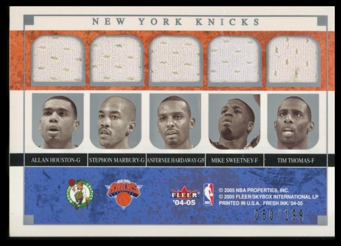 2004 Fleer Fresh Ink Five on Five Jerseys Celtics vs. Knicks /199 Pierce Penny+