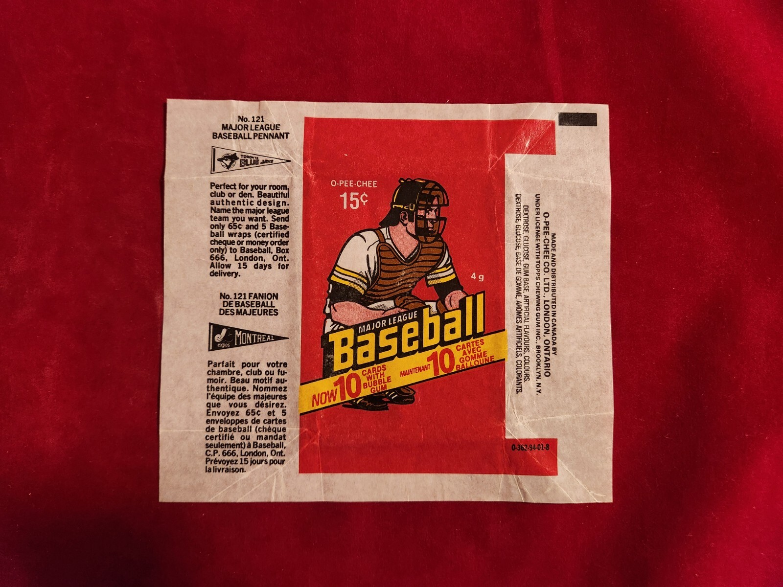 ⚾1978 OPC O-Pee-Chee Baseball Wax Pack Wrapper 4.2⚾ Expos Blue Jays Pennant Ver