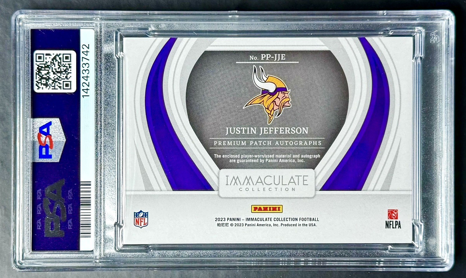 2023 Panini Immaculate JUSTIN JEFFERSON #1/1 NFL Shield Premium Patch Auto PSA