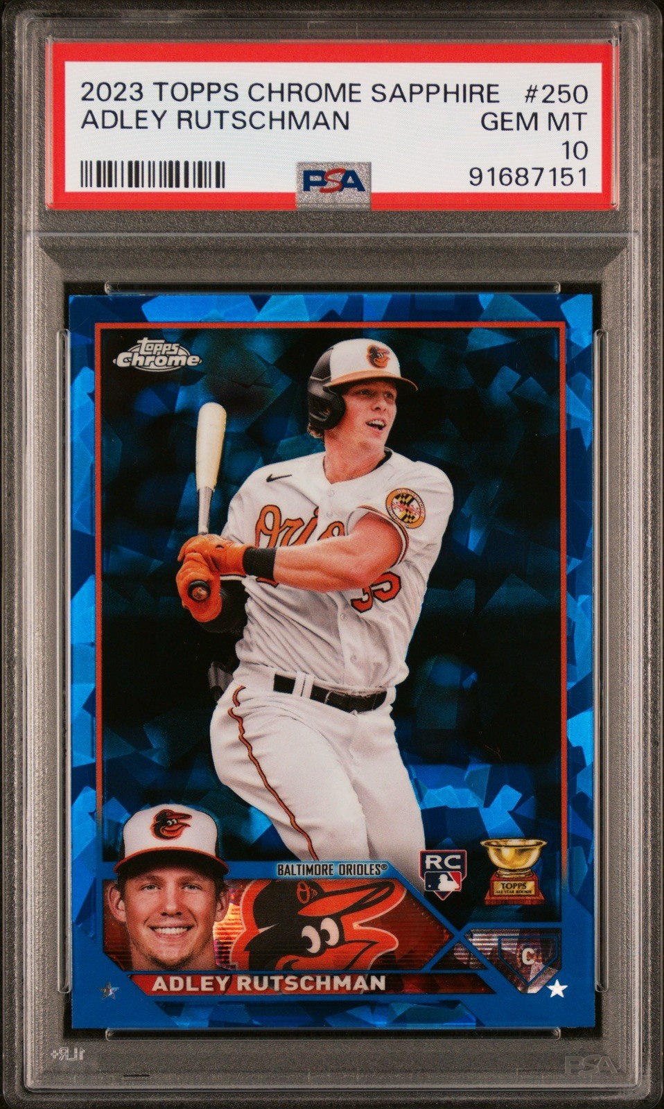 Adley Rutschman 2023 Topps Chrome Sapphire Edition #250 Rookie PSA 10 Orioles 💎