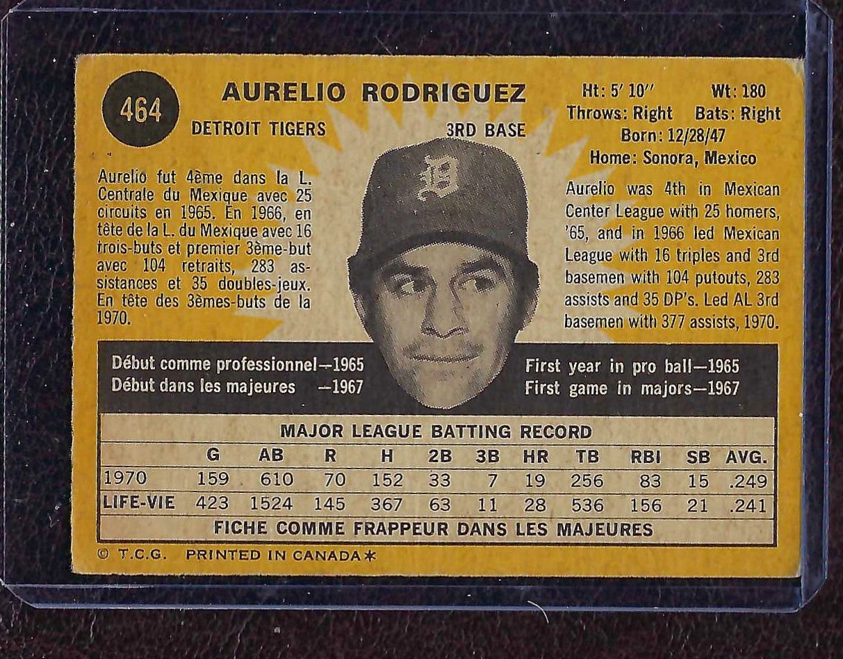 1971 O-Pee-Chee, OPC, #464 Aurelio Rodriguez, Detroit Tigers, EX!
