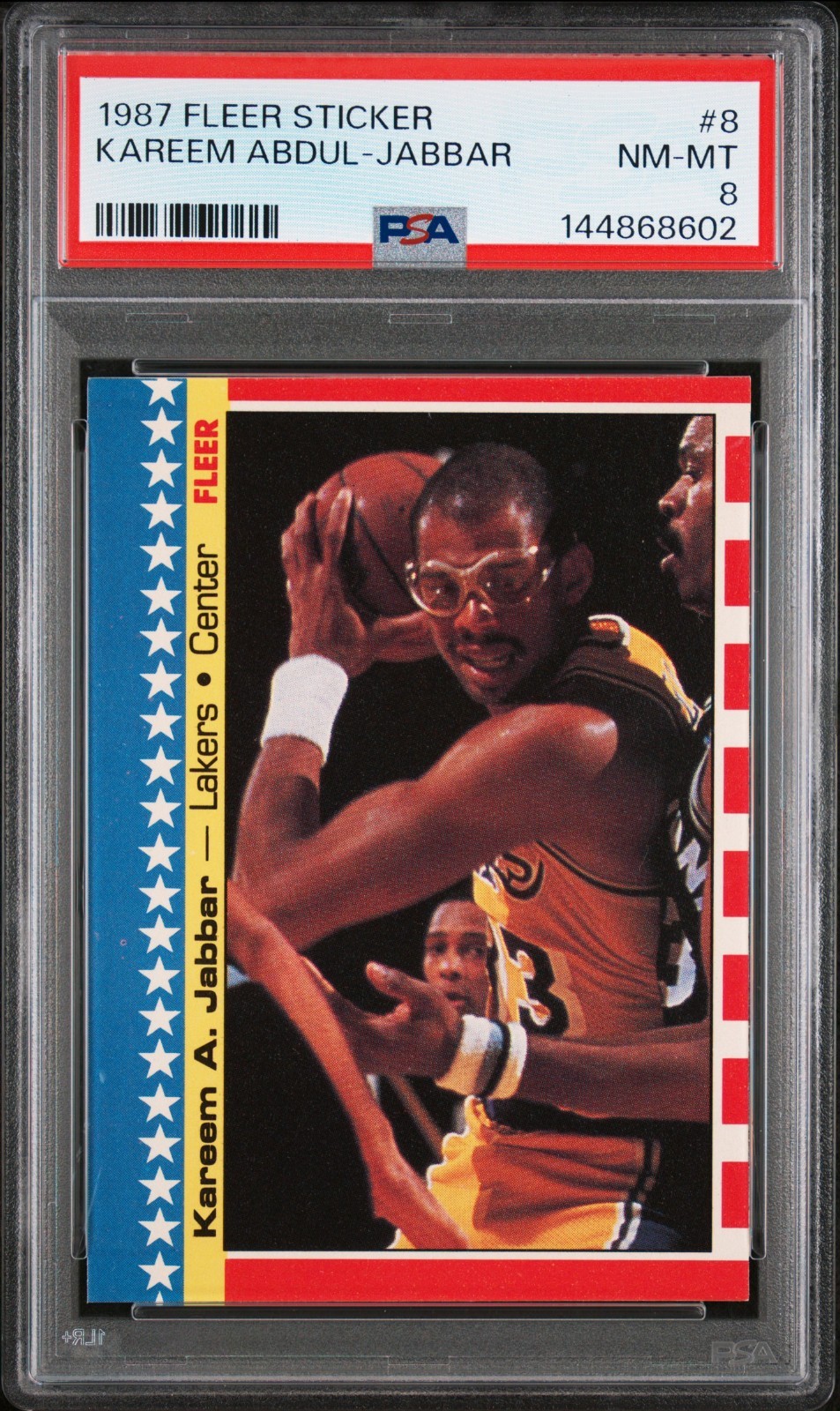 1987 Fleer Sticker #8 Kareem Abdul-Jabbar HOF Lakers NM-MT PSA 8