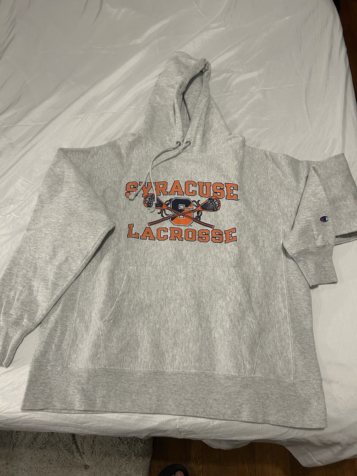 Syracuse Orange Hoodie Mens Large Gray NCAA Lacrosse Champion Reverse Weave