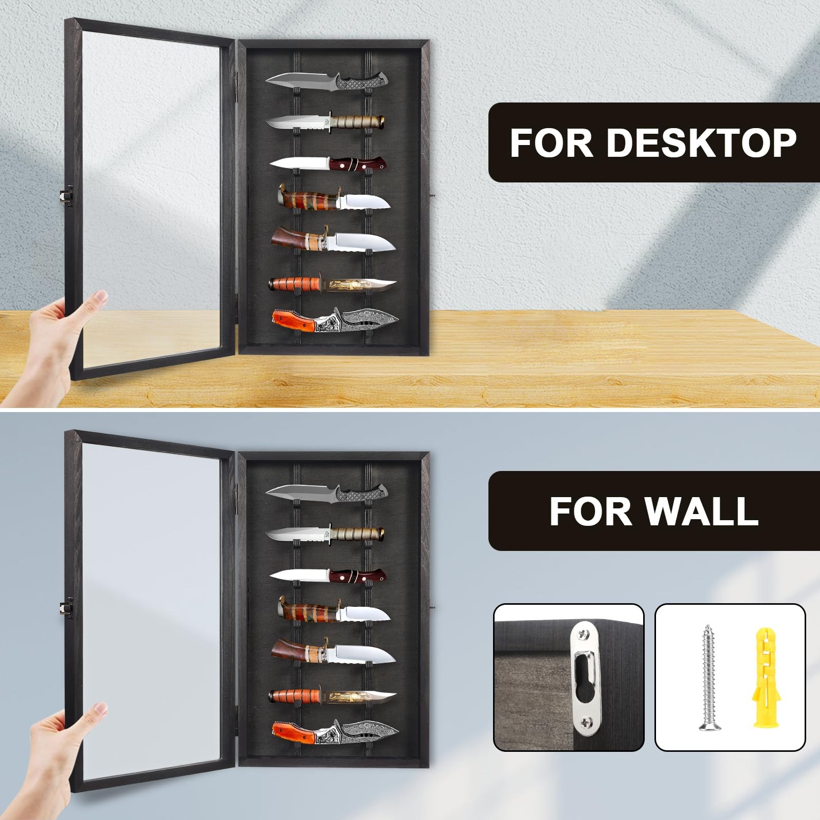 Knife Display Case with Lockable Clear Acrylic Door, Wall Mount Wooden Knife …