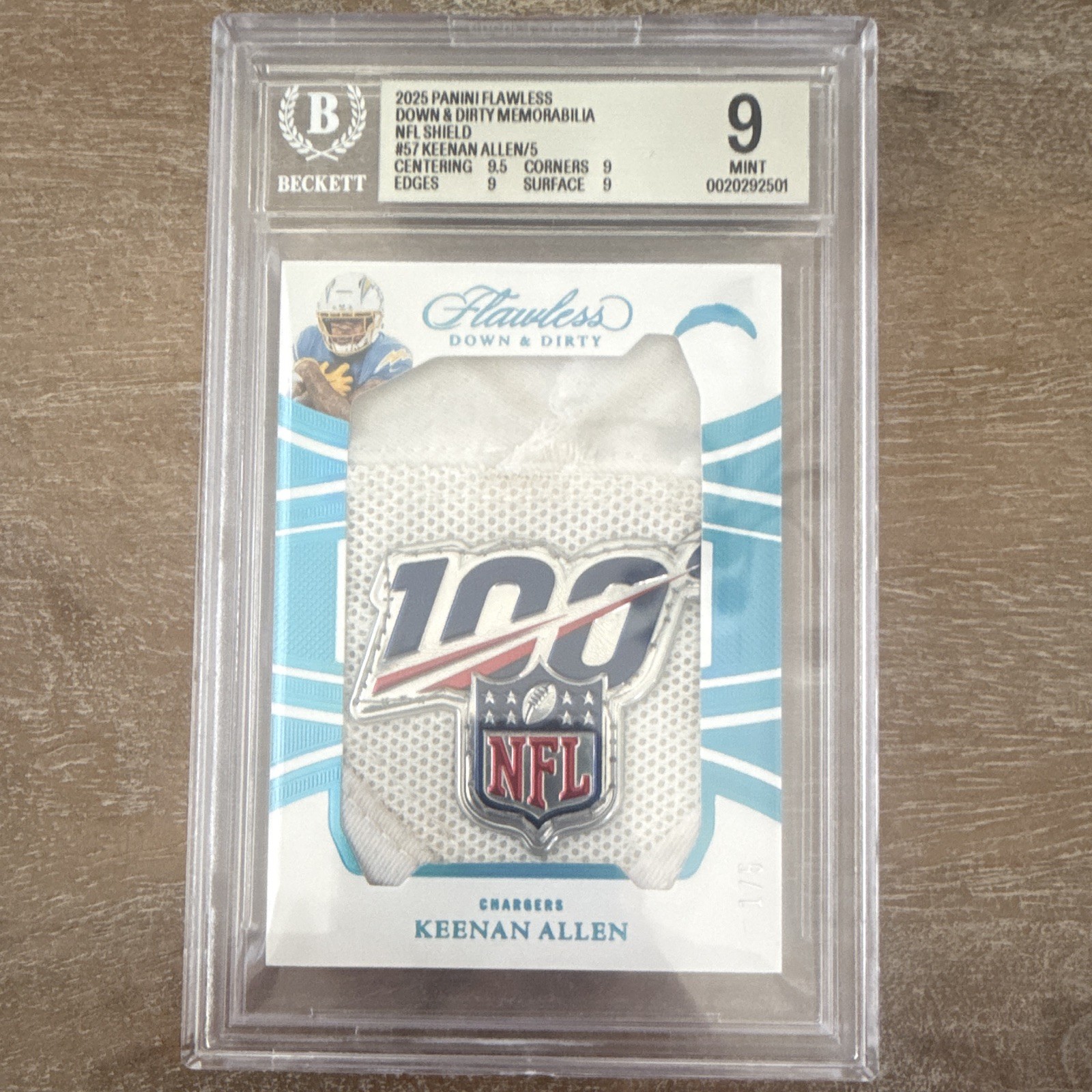 Panini 2025 Flawless Down & Dirty NFL Shield Keenan Allen Chargers 1/5 BGS 9