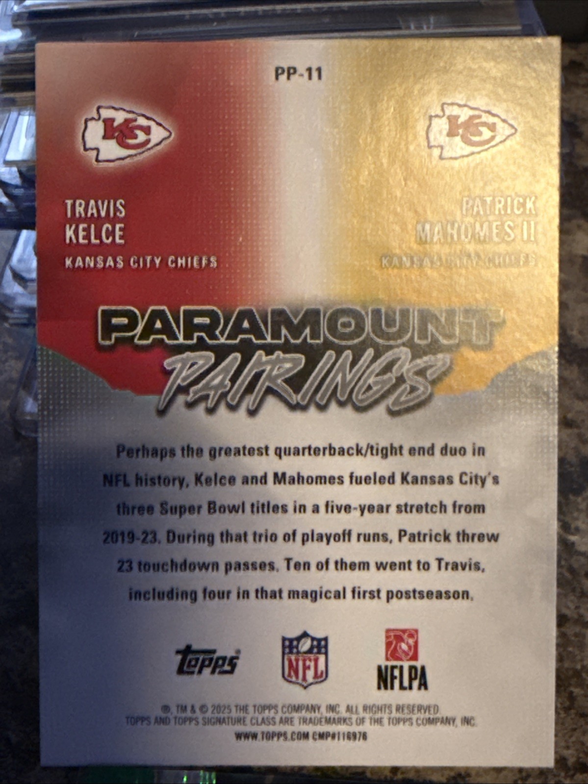 Topps 2025 Signature Class Paramount Pairings Travis Kelce & Patrick Mahomes II
