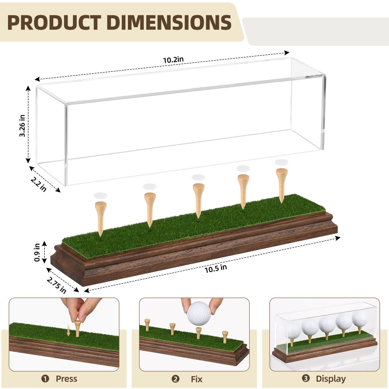 Acrylic 5 Golf Ball Display Case Walnut Wood Base UV Protection Stand Holder
