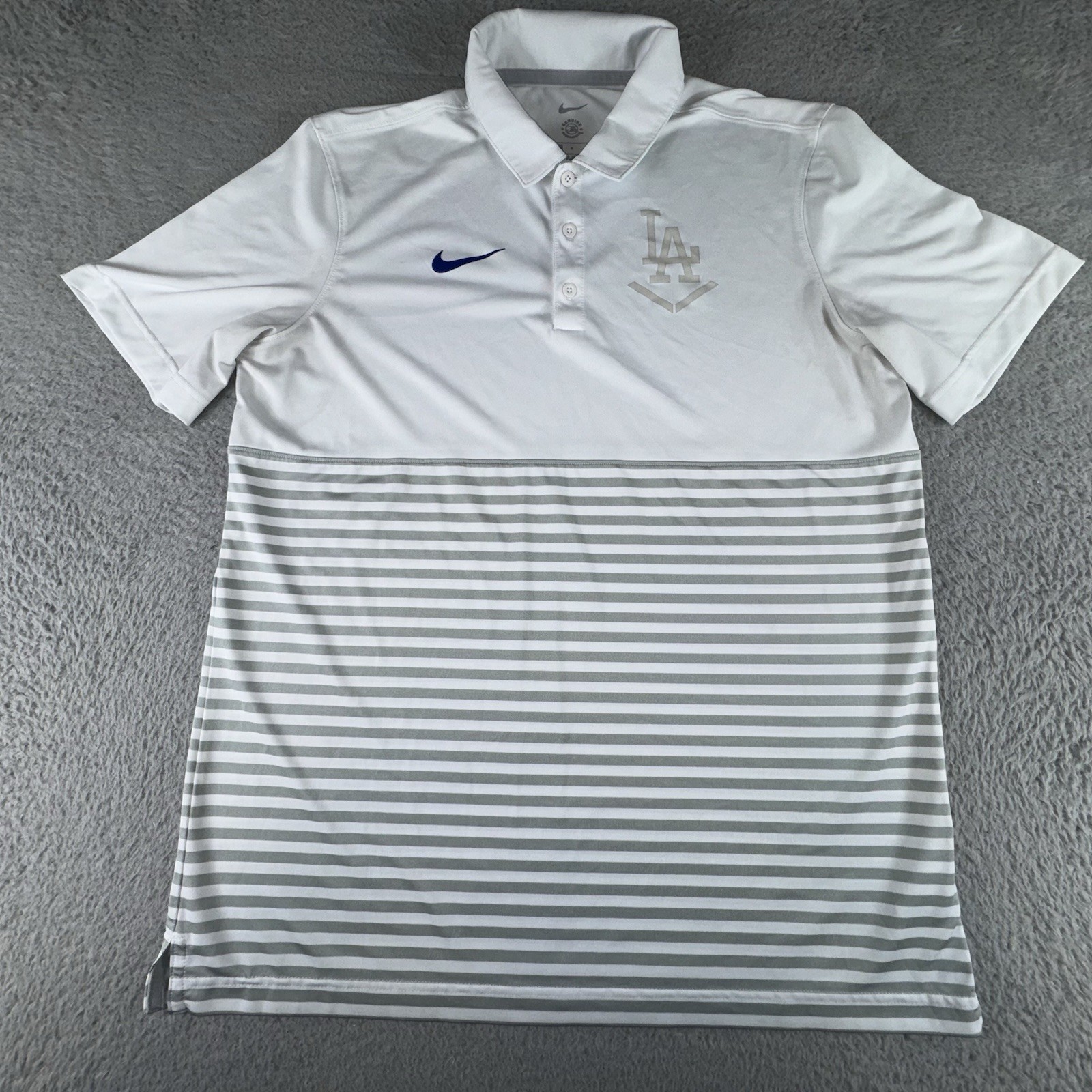Los Angeles Dodgers Polo Shirt Mens Large White Stripes Nike Dri Fit MLB