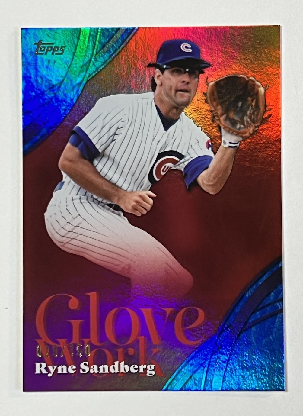 2026 Topps Series 2, Ryne Sandberg, Blue Foil Glove Work, /150, No. GW-42
