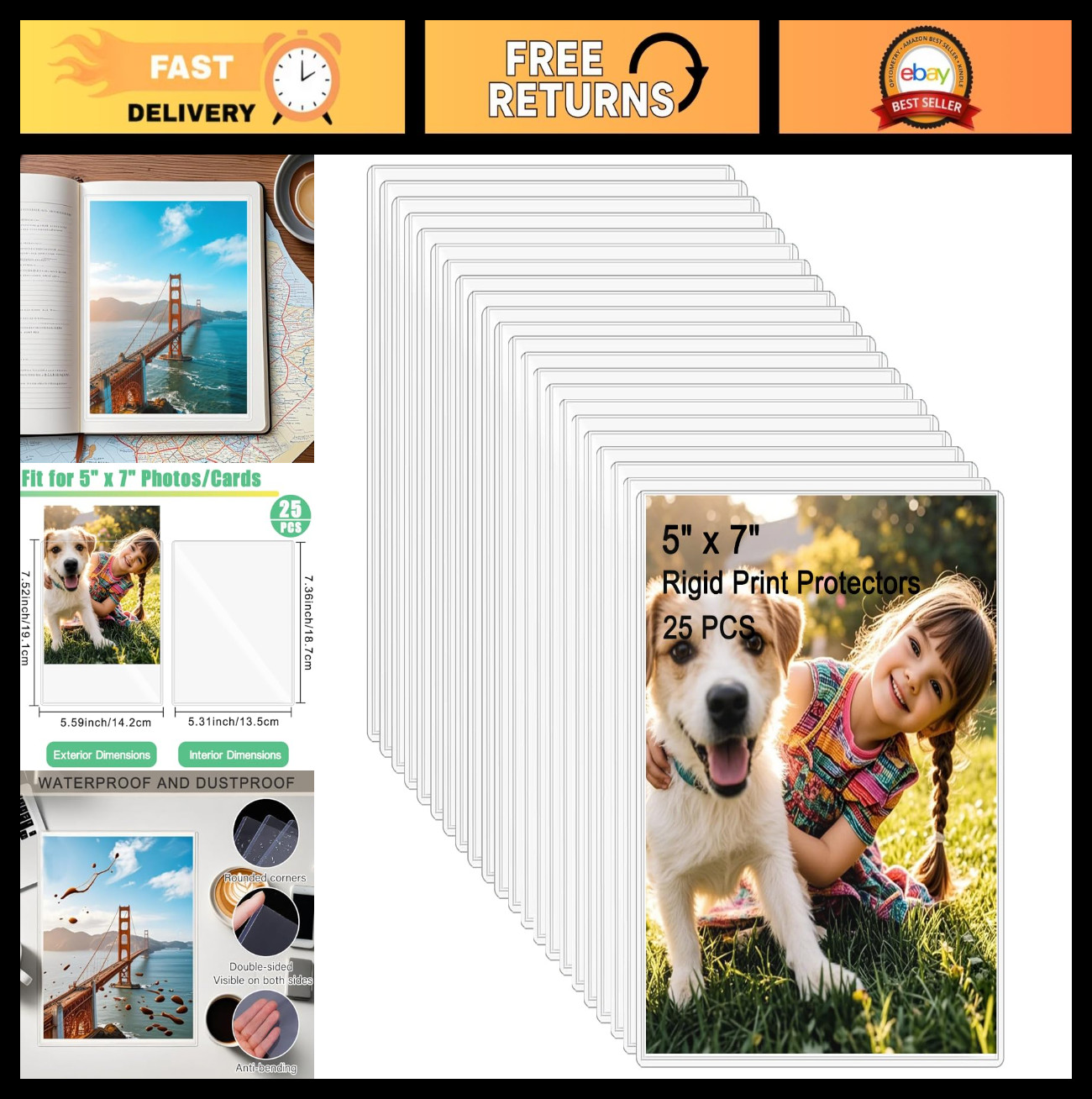 25PCS 5″x7″ Clear Rigid Card Sleeves – Waterproof Hard Plastic Protectors for Ph